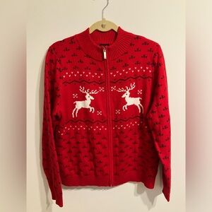 Talbots Red Reindeer Cardigan Sweater